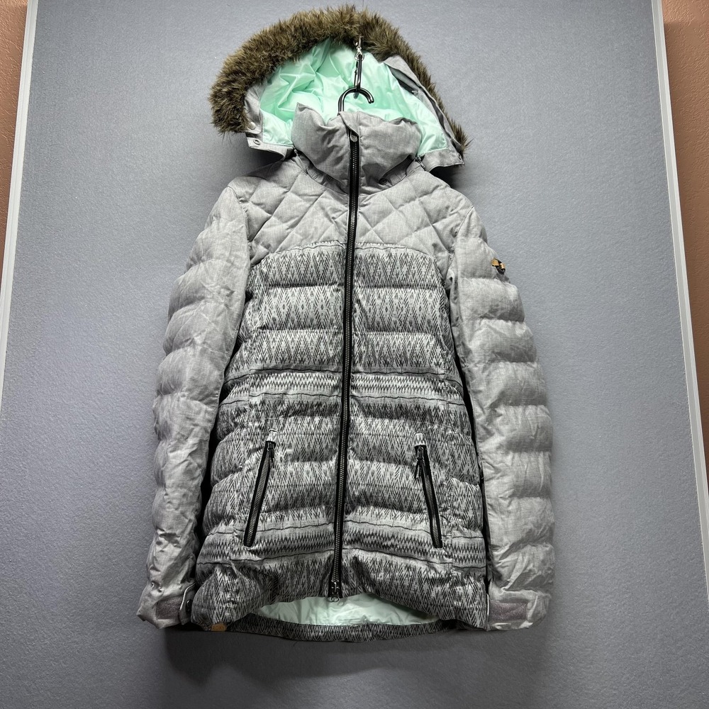 Roxy Jacket Womens Medium Gray Hooded DryFlight 10K Ski Snow Puffer